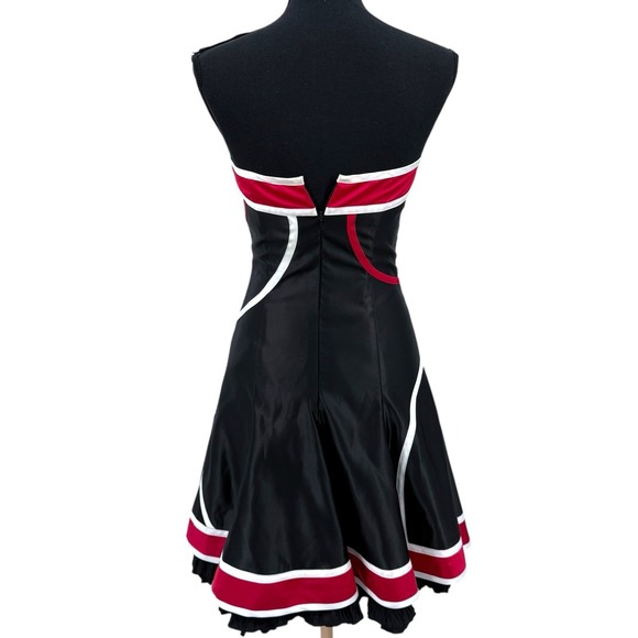 Jessica McClintock Womens Dress Strapless Black Satin Cocktail Red White Stripes - Picture 5 of 7